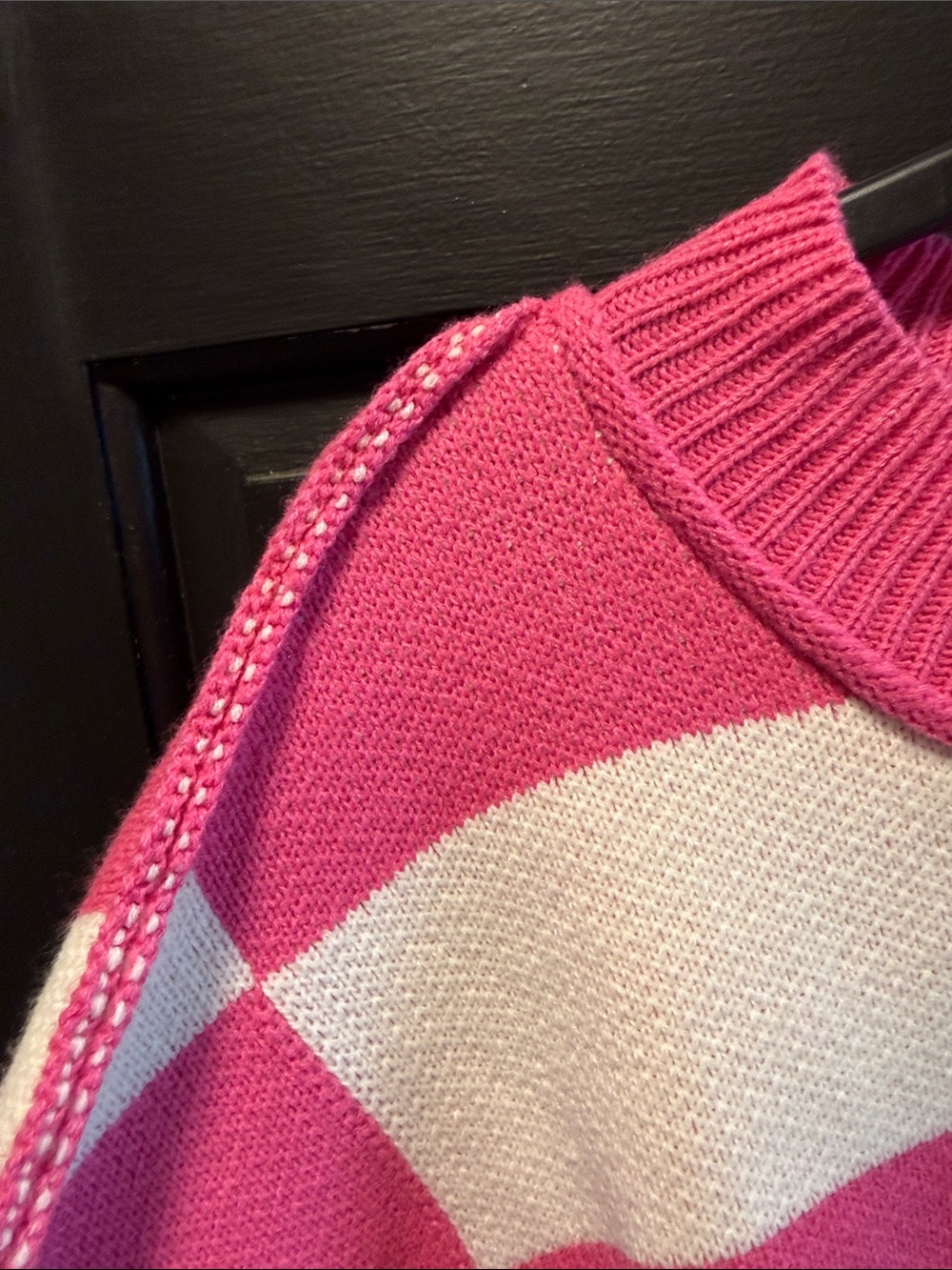 Pink and Cream Checkerboard Knit Sweater - Picture 3 of 4